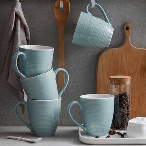 Dowan Ceramic Coffee Mugs | Sage Green 17oz | Set of 6 | NIB